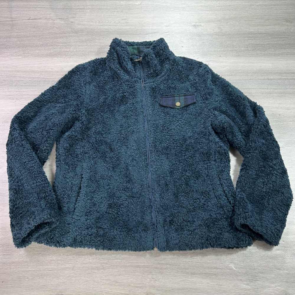 Pendleton Jacket Mens‎ Medium Navy Sherpa Fleece Full Zip Plaid Lined Cozy
